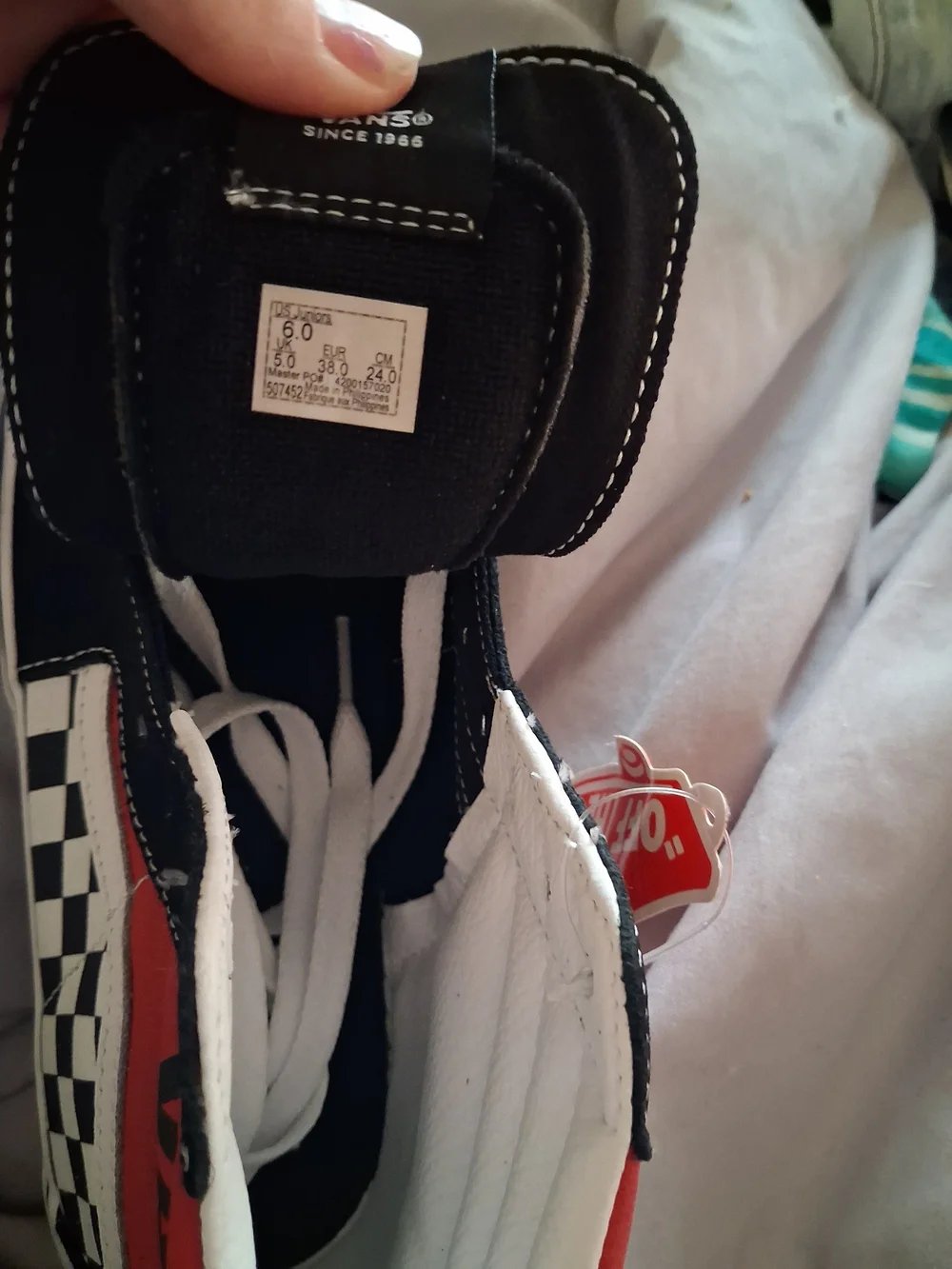 Vans Kids High-Top Sneakers in Black Red White Checkerboard